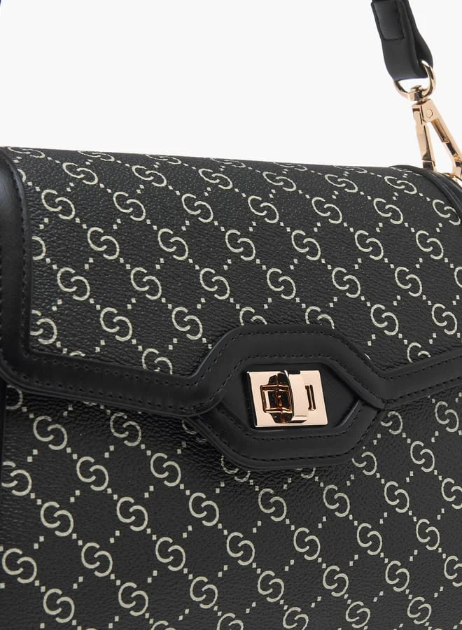 Celeste Women Monogram Print Shoulder Bag with Adjustable Strap and Twist Lock Closure