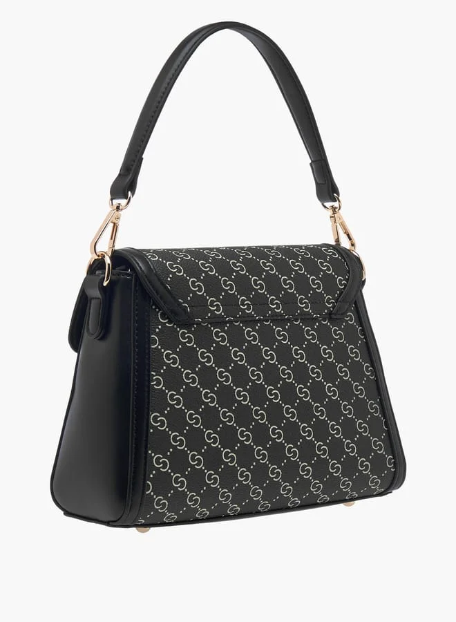 Celeste Women Monogram Print Shoulder Bag with Adjustable Strap and Twist Lock Closure