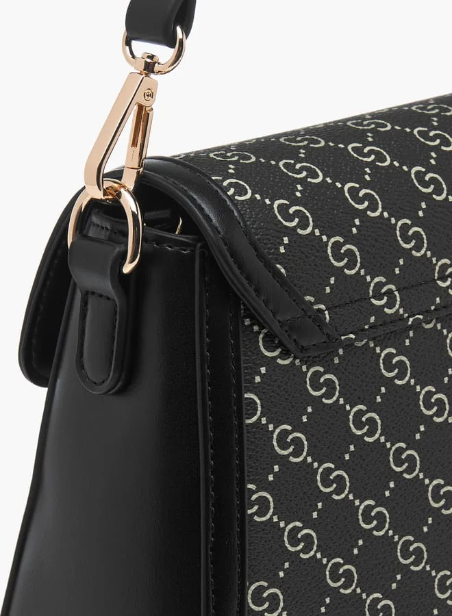 Celeste Women Monogram Print Shoulder Bag with Adjustable Strap and Twist Lock Closure