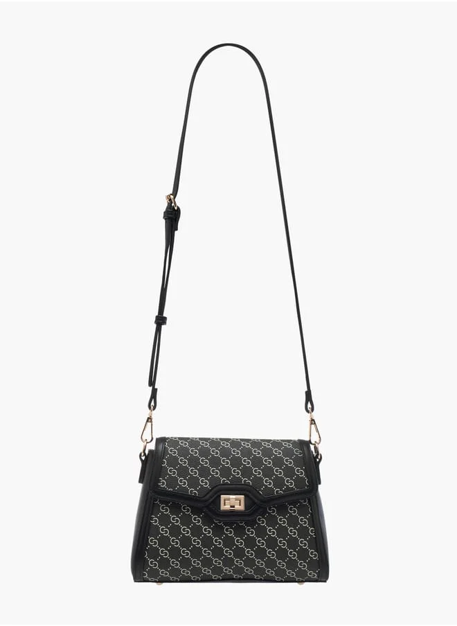 Celeste Women Monogram Print Shoulder Bag with Adjustable Strap and Twist Lock Closure