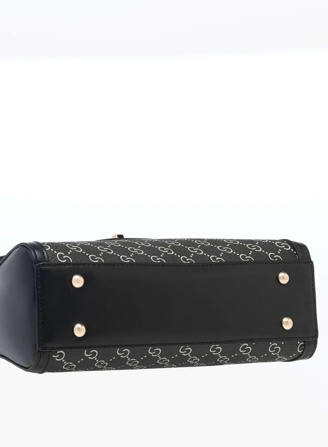 Celeste Women Monogram Print Shoulder Bag with Adjustable Strap and Twist Lock Closure