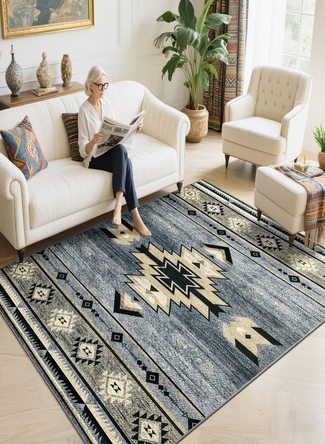 B BENRON Living Room Rugs 5x7 Grey Rug Aesthetic Rugs for Bedroom Throw Rugs with Rubber Backing Washable Area Rugs for Kitchen Dining Floor Non Slip Indoor Carpet Western Home Decor - Image 3