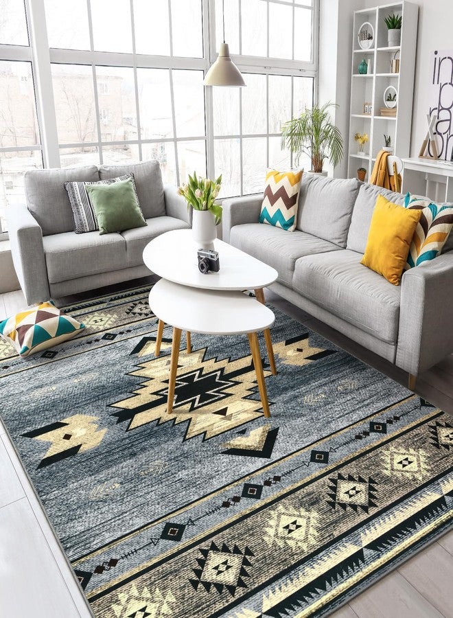 B BENRON Living Room Rugs 5x7 Grey Rug Aesthetic Rugs for Bedroom Throw Rugs with Rubber Backing Washable Area Rugs for Kitchen Dining Floor Non Slip Indoor Carpet Western Home Decor - Image 2