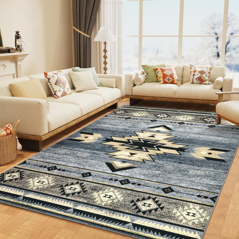 B BENRON Living Room Rugs 5x7 Grey Rug Aesthetic Rugs for Bedroom Throw Rugs with Rubber Backing Washable Area Rugs for Kitchen Dining Floor Non Slip Indoor Carpet Western Home Decor - Image 1
