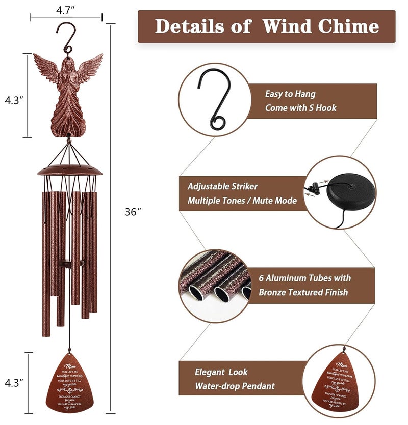 VENBEEL Mom Memorial Wind Chimes, Sympathy Gifts for Loss of Mom, Memorial Gifts for Mother Bereavement Condolence Remembrance - Image 5