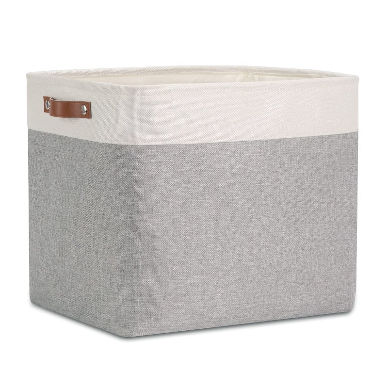 DULLEMELO Large Storage Baskets with Handles Fabric Storage Bins for Organizing Clothes Toys Books Canvas Storage Bin for Office Bedroom Closet Nursery Laundry Storage WhiteGray