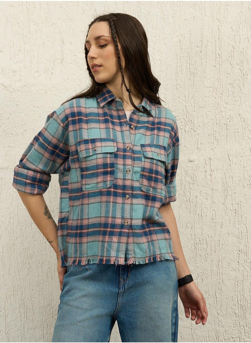 Oversized Blue Boyfriend Fit Checked Casual Shirt for Women - pzsku/ZBEC27A3E4CD60838DAACZ/45/_/1725285027/f54d0ad6-6f4a-4796-9cf2-2a1149bf3c3a