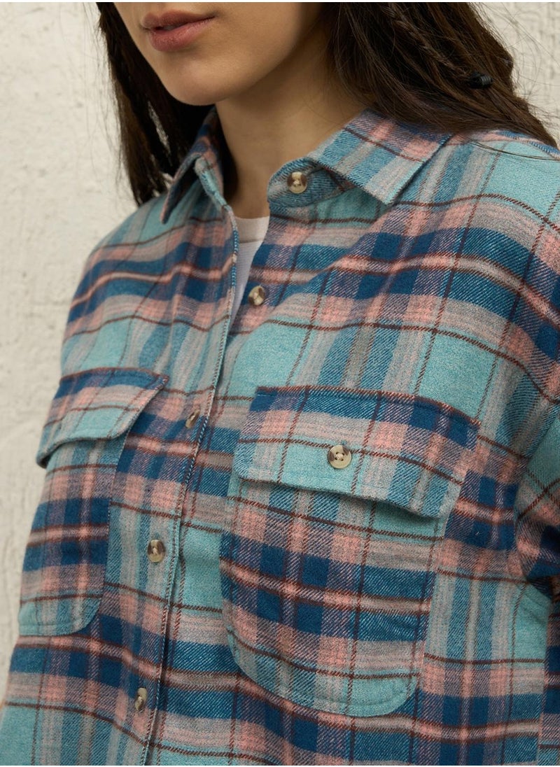 Hubberholme Oversized Blue Boyfriend Fit Checked Casual Shirt for Women  - Image 5