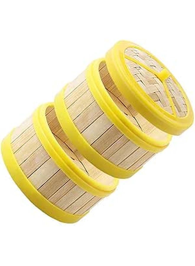 Bamboo Steamer Basket Set 3.5 Inch with Lid for Dumplings Cooking Kitchen Restaurant Use - Image 1