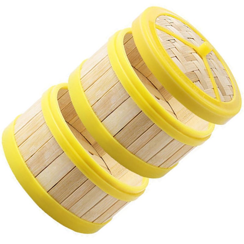 Bamboo Steamer Basket Set 3.5 Inch with Lid for Dumplings Cooking Kitchen Restaurant Use - Image 2