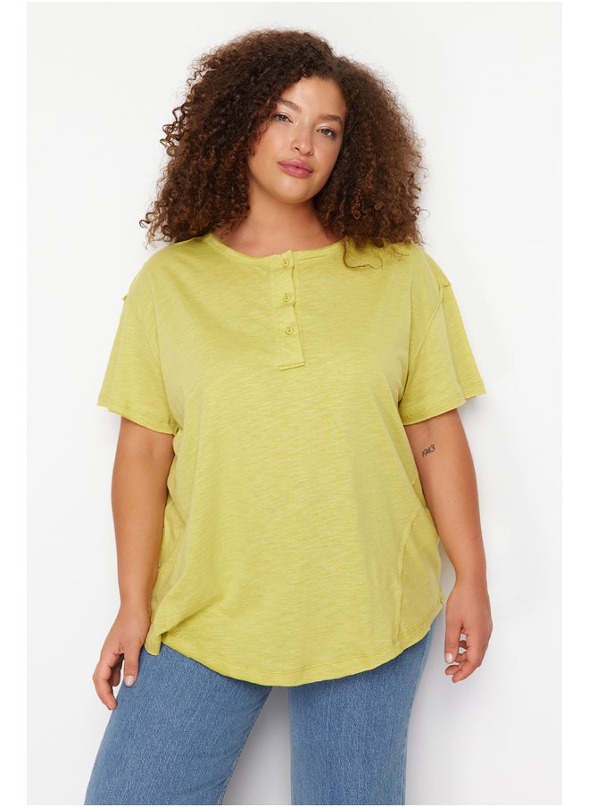 trendyol - Green Button Detailed Boyfriend Knitted T-shirt TBBSS24BF00047 - Image 1