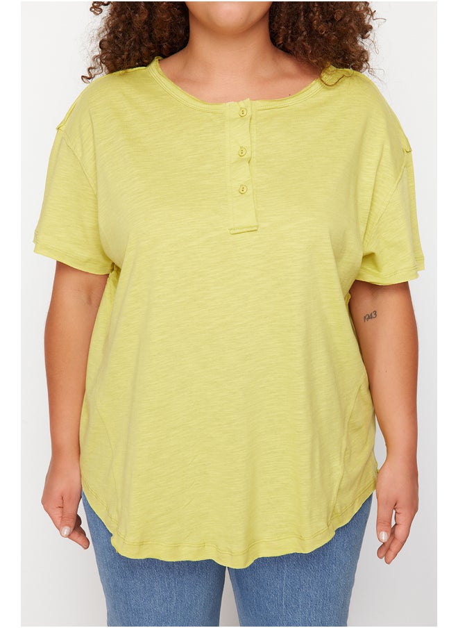 trendyol - Green Button Detailed Boyfriend Knitted T-shirt TBBSS24BF00047 - Image 1