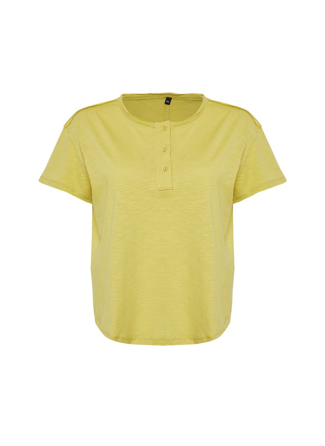 trendyol - Green Button Detailed Boyfriend Knitted T-shirt TBBSS24BF00047 - Image 1