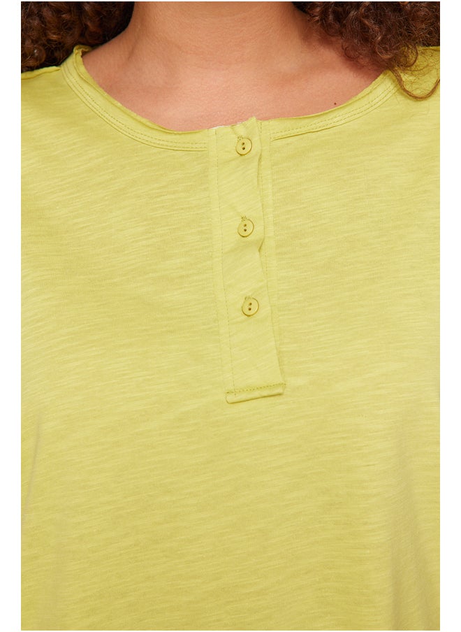 trendyol - Green Button Detailed Boyfriend Knitted T-shirt TBBSS24BF00047 - Image 1