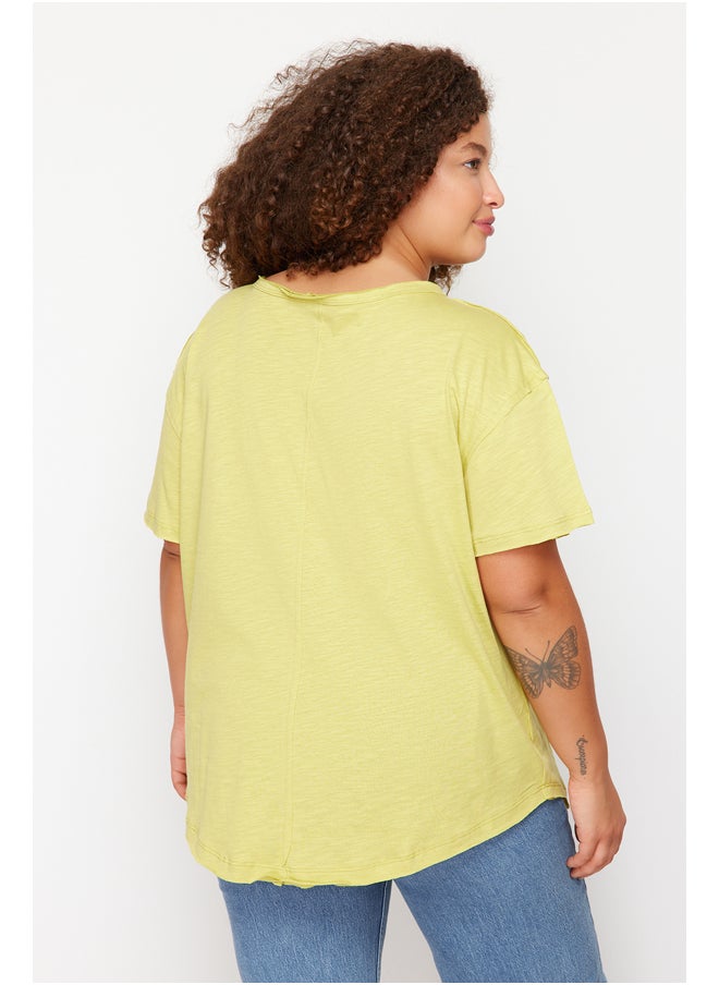 trendyol - Green Button Detailed Boyfriend Knitted T-shirt TBBSS24BF00047 - Image 1