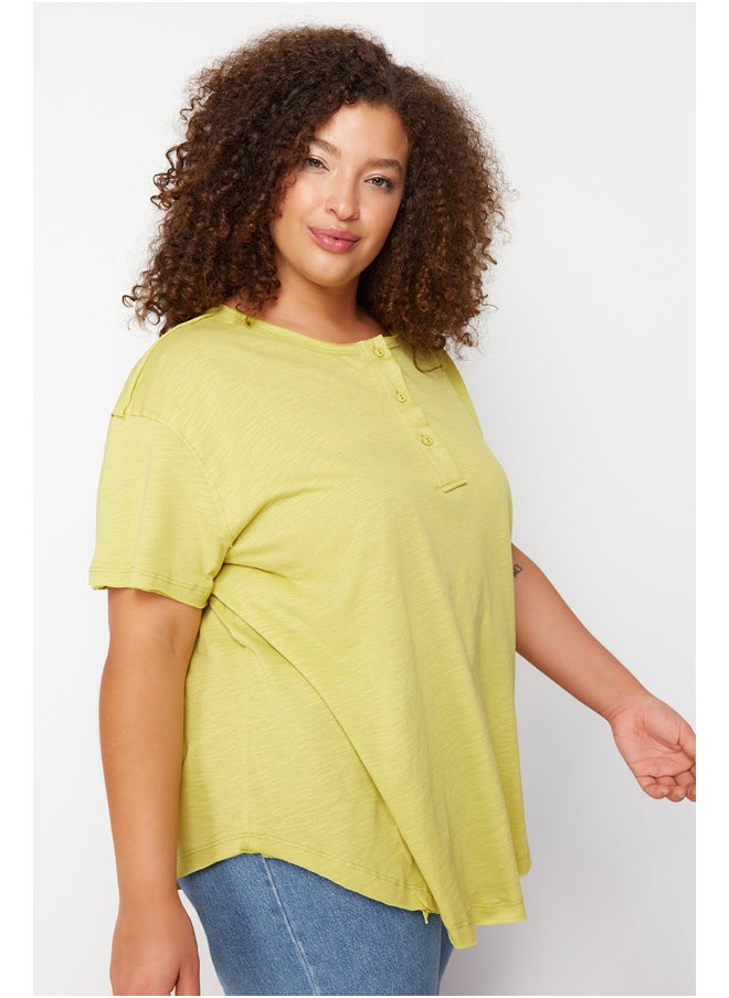 trendyol - Green Button Detailed Boyfriend Knitted T-shirt TBBSS24BF00047 - Image 1