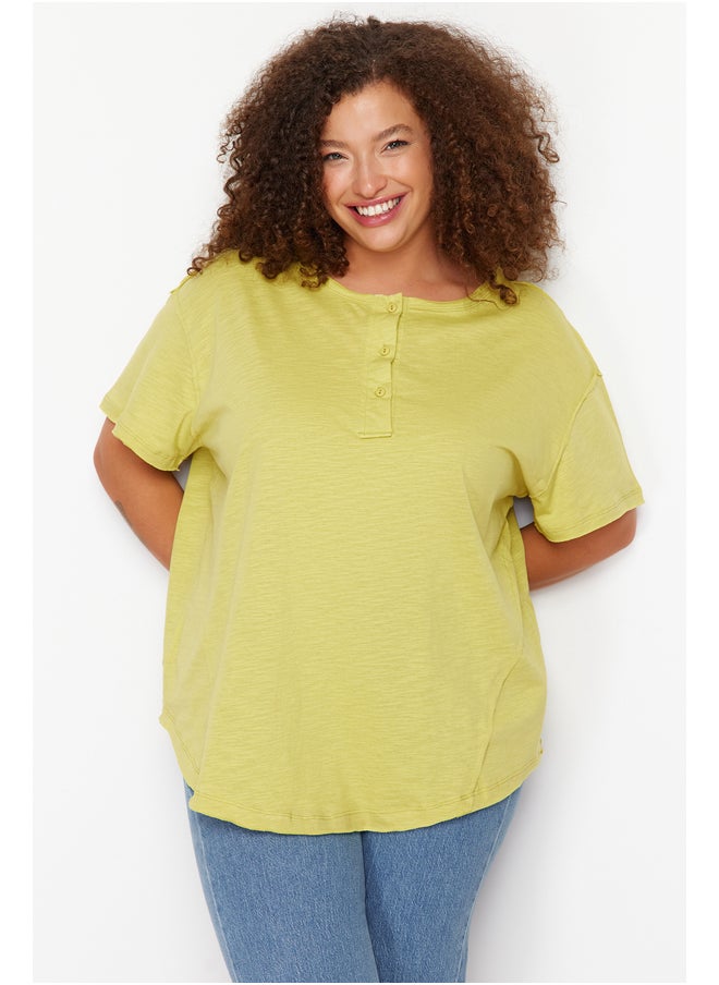 trendyol - Green Button Detailed Boyfriend Knitted T-shirt TBBSS24BF00047 - Image 1