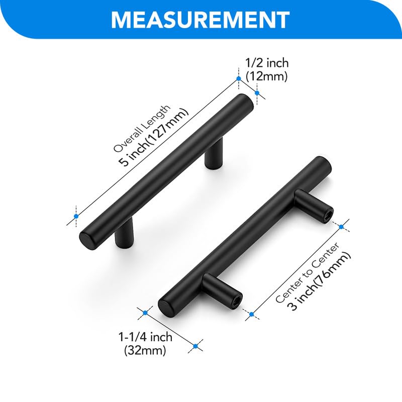 HOME EDIT Black Cabinet Handles 3 Inch Hole Spacing Stainless Steel Drawer Pulls for Cabinets, Dresser, Bathroom 30 Pack - Image 2