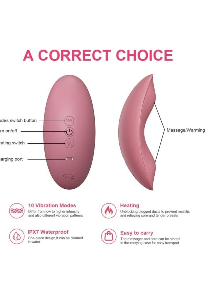 Heating Lactation Mssager Vibrating Breast Massager 2 in1, 3 Adjustable Heating + 10 Vibration for Clogged Ducts,Breastfeeding Massager to Improve Milk Flow and Congestion (Pink) - Image 4