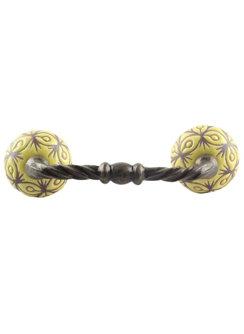 Indian-Shelf IndianShelf 1 Pack Ceramic Yellow Cabinet Pulls T Bar Vintage Kitchen Drawer Handles Door Dresser Handles Antique Hardware 4 Hole to Hole BH650CK1437 