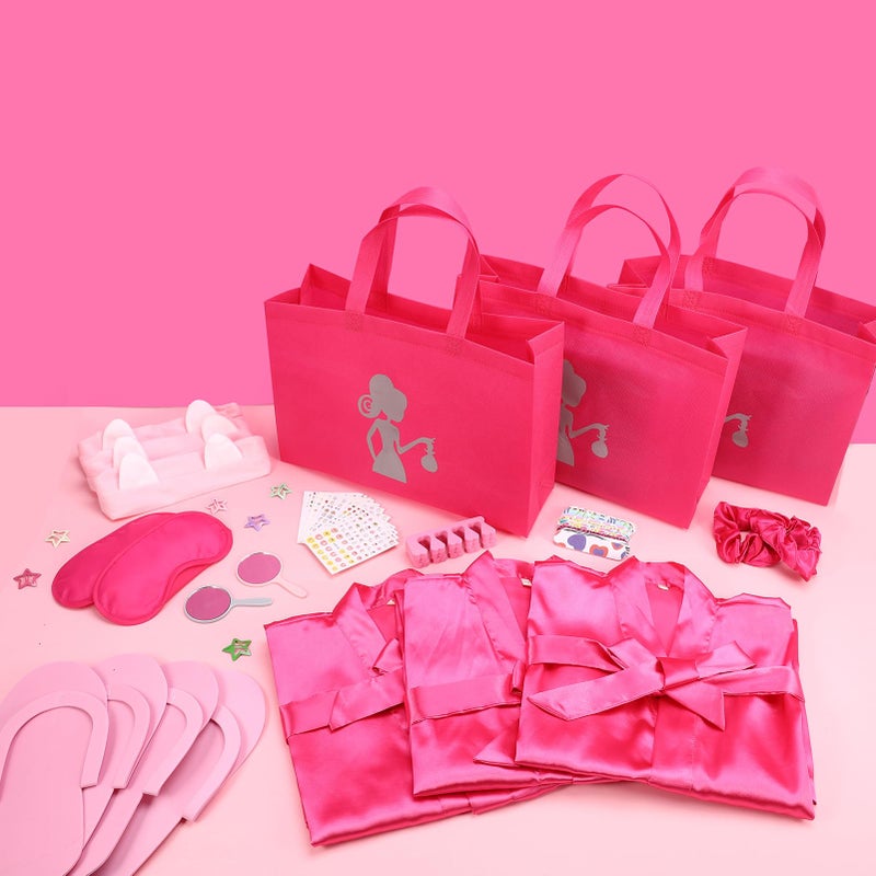 Hoemwarm 122 Pcs Kids Spa Party Favors Kit - Girls Satin Robes, Nail Salon & Tote Bags for Slumber, Birthday & Halloween Parties - Complete DIY Spa Set for 10 Guests - Image 2