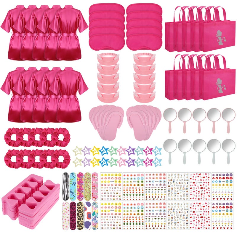 Hoemwarm 122 Pcs Kids Spa Party Favors Kit - Girls Satin Robes, Nail Salon & Tote Bags for Slumber, Birthday & Halloween Parties - Complete DIY Spa Set for 10 Guests - Image 1