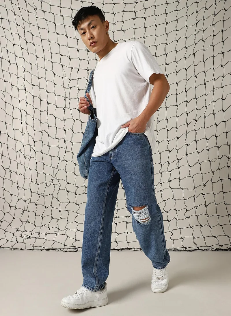 هوبرهولمي جينز رجالي قطن 1% أزرق داكن بقصة مريحة وطول كامل بتصميم مميز