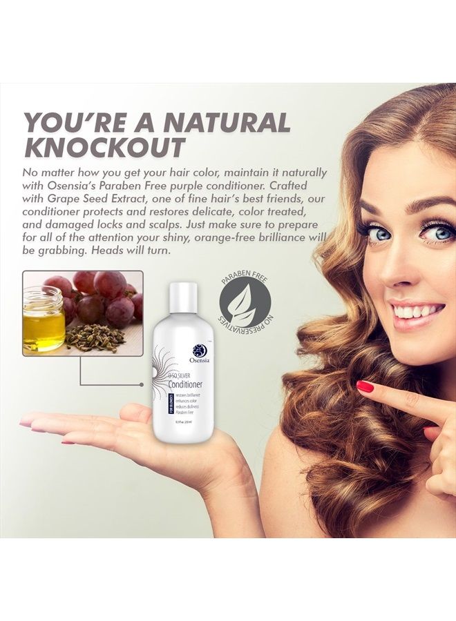 Osensia Silver Conditioner for Brassy Hair - Toning Purple Conditioner - Paraben Free Blonde Treatment for Highlights, Platinum, Bleached, and Gray Hair - Grape Seed Hydrates and Brightens Color - Image 3