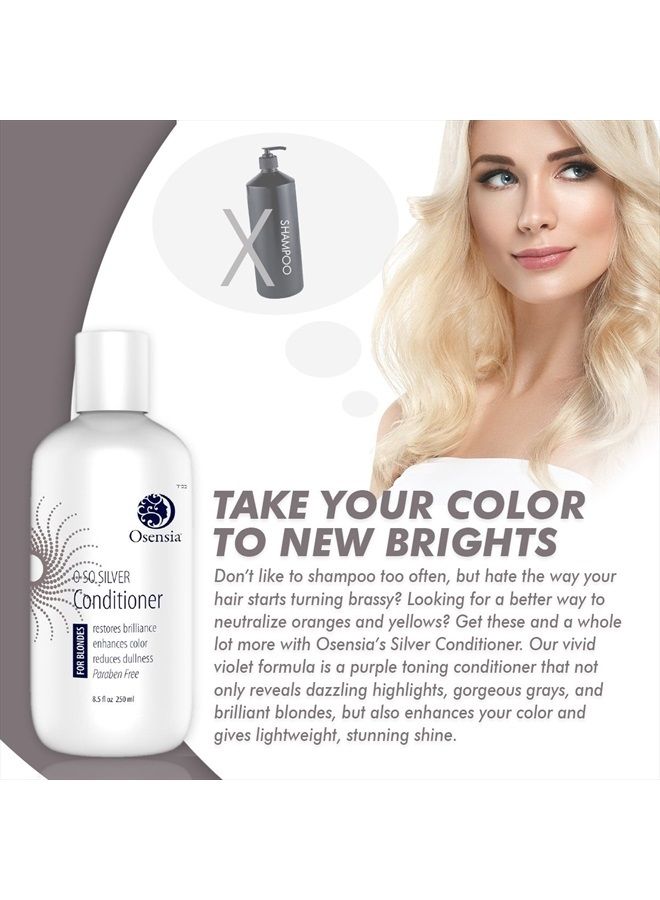 Osensia Silver Conditioner for Brassy Hair - Toning Purple Conditioner - Paraben Free Blonde Treatment for Highlights, Platinum, Bleached, and Gray Hair - Grape Seed Hydrates and Brightens Color - Image 4