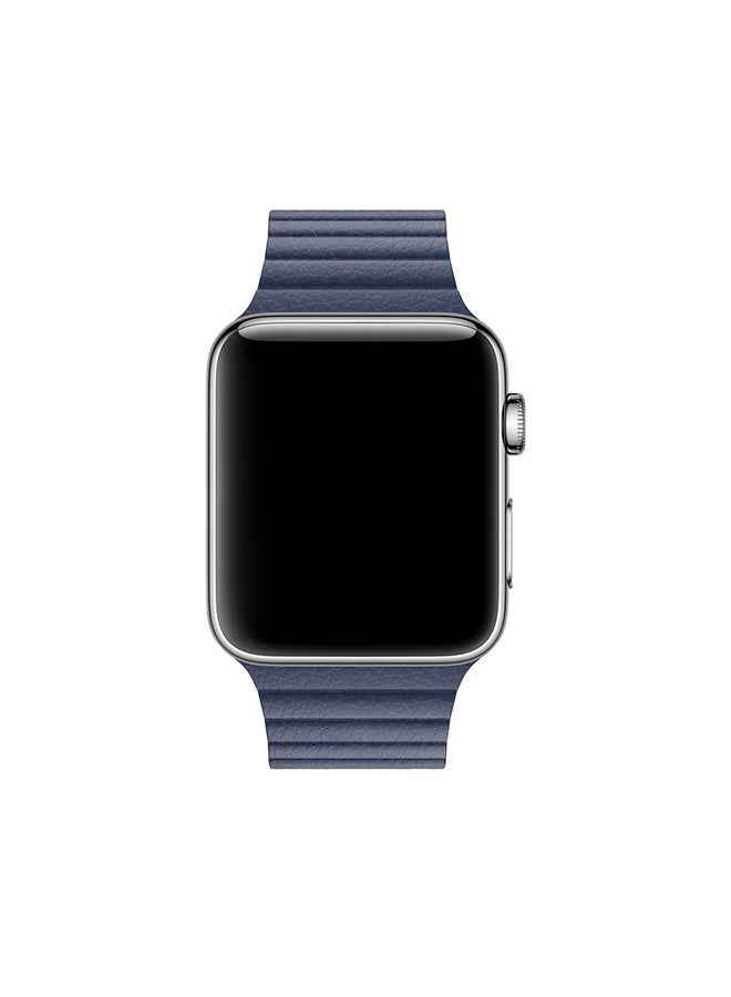 NIBEMINENT Leather Replacement Band For Apple Watch 45mm/44mm/42mm Dark Blue - Image 3
