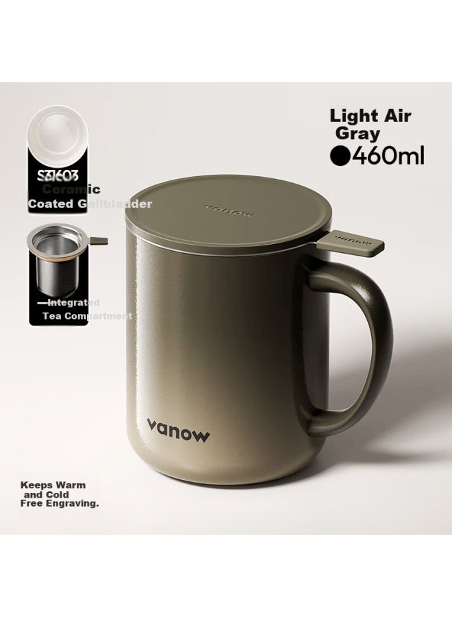 Vanow Ceramic Mug With Lid Large Capacity Insulated Tea Separation Brewing Cup Stainless Steel Coffee Cup