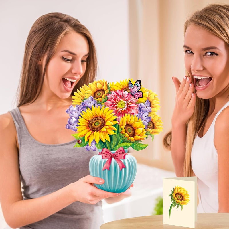 Airpark Pop Up Card Paper Flowers Bouquet, 3D Popup Greeting Cards with Note Card & Envelope, Birthday Cards Birthday Gifts Get Well Cards for Women Mom Wife, 14" Sunflowers - Image 5