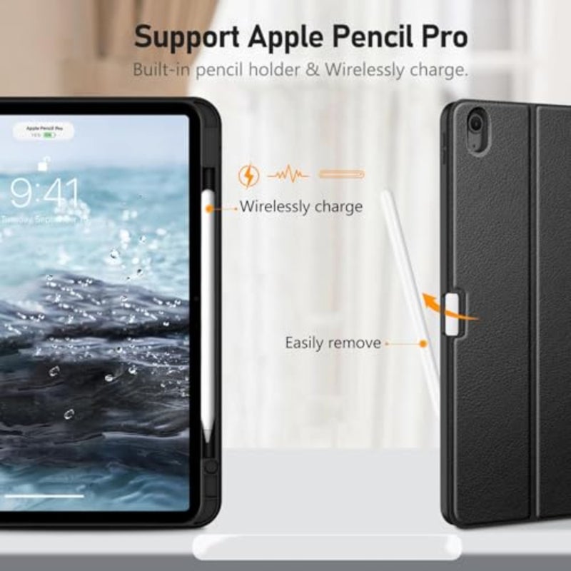 iPad 10th Gen touch keyboard case with multi-touch trackpad, magnetic detachable soft TPU back cover in black, includes pencil holder and Arabic keyboard layout - Image 4