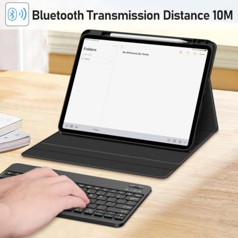 iPad 10th Gen touch keyboard case with multi-touch trackpad, magnetic detachable soft TPU back cover in black, includes pencil holder and Arabic keyboard layout - Image 3