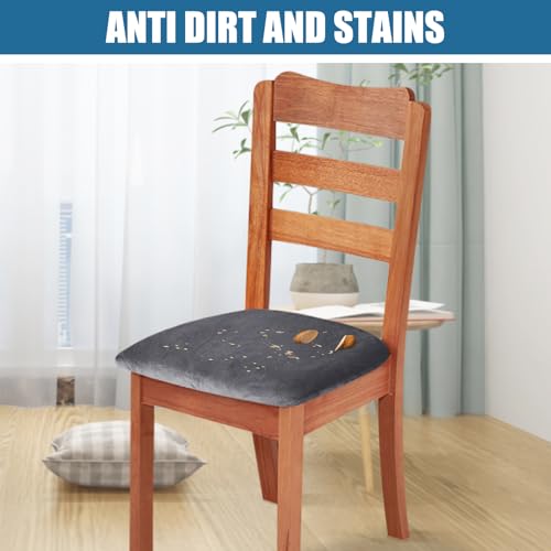 Smiry Velvet Seat Covers for Dining Room Chair Set of 2, Stretch Fit Removable Washable Chair Seat Cushion Protector Slipcovers with Ties, Grey - Image 3