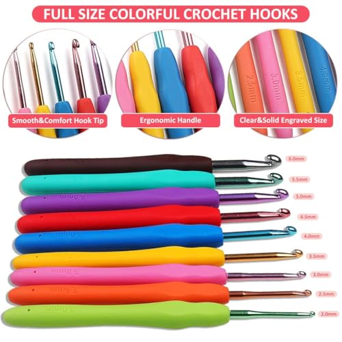 Tusmad Crochet Set Knitting Needle Kit 107 Pcs Starter Kit for Beginners, Ergonomic, Crochet Hooks Travel Bag,for Beginners Adults or Kids Crochet Kits Include Yarn with Crochet Hooks, Stitch Markers & Accessories (Cherry Pink color storage bag ) - Image 5