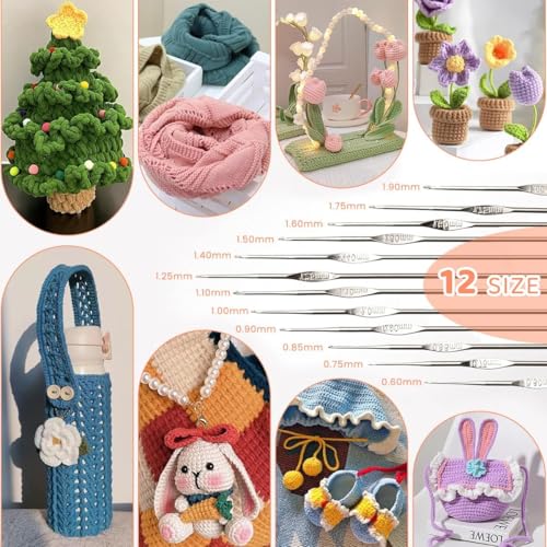 Tusmad Crochet Set Knitting Needle Kit 107 Pcs Starter Kit for Beginners, Ergonomic, Crochet Hooks Travel Bag,for Beginners Adults or Kids Crochet Kits Include Yarn with Crochet Hooks, Stitch Markers & Accessories (Cherry Pink color storage bag ) - Image 4