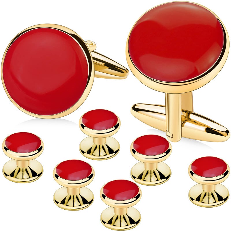 AMITER Menâ€™s Cufflinks and Tuxedo Studs Set, Suitable for Black Suit White Shirts on Wedding, Anniversary, Birthday