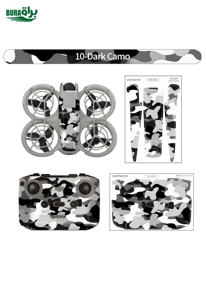 BURAQ For DJI Neo Drone Body Remote Control Protective Sticker(Dark Camo) - Image 3