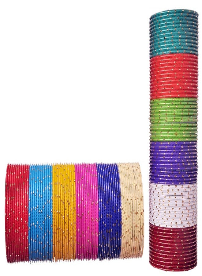 ZULKA MultiColour Metal Bangles Set For Women & Girls with Golden Polka Dots | Stylish Metal Chudi Set | Traditional Women's Bangles | Fashion Jewellery | Indian Bangles-Set of 144-(ZU_P1-2.2) - Image 3