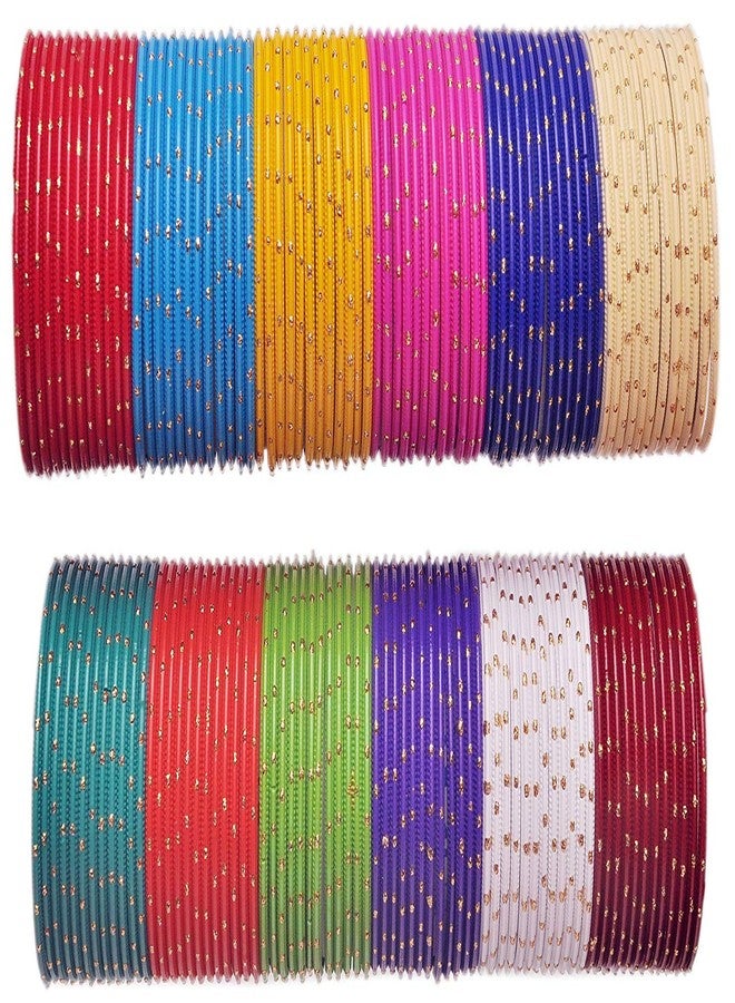 ZULKA MultiColour Metal Bangles Set For Women & Girls with Golden Polka Dots | Stylish Metal Chudi Set | Traditional Women's Bangles | Fashion Jewellery | Indian Bangles-Set of 144-(ZU_P1-2.2) - Image 1