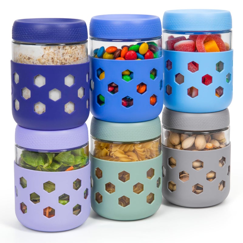 Gemice 6-Pack 16oz Glass Mason Jars with Silicone Sleeves, Airtight BPA-Free Overnight Oats Containers with Lids, Dishwasher Safe Leak-Proof Meal Prep Jars for Chia Pudding, Yogurt, Snacks - Image 1