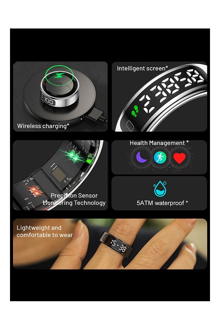 خاتم ذكي بشاشة عرض LED، جهاز تتبع اللياقة البدنية، أجهزة تتبع النشاط للرجال والنساء - مراقبة النوم والتمارين الرياضية، مقاوم للماء، قابل للارتداء (ذهبي، 10) - Image 3