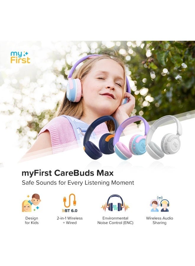 myFirst CareBuds Max - Wireless Headphones for Kids with Microphone Interchangeable EarPads Smart Volume Limit 52 Hours Playtime Fast Charging (Cotton Candy Mix) - Image 2