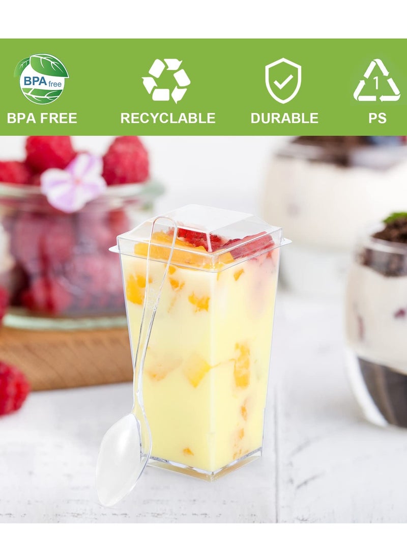 SYOSI - Square Mini Dessert Cups with Lids and Spoons, 50 Pack 3 oz Clear Dessert Shooter Cups with Spoons Parfait Cups with Lids Appetizer Cups for Party Small Plastic Dessert Cups for Pudding - Image 1