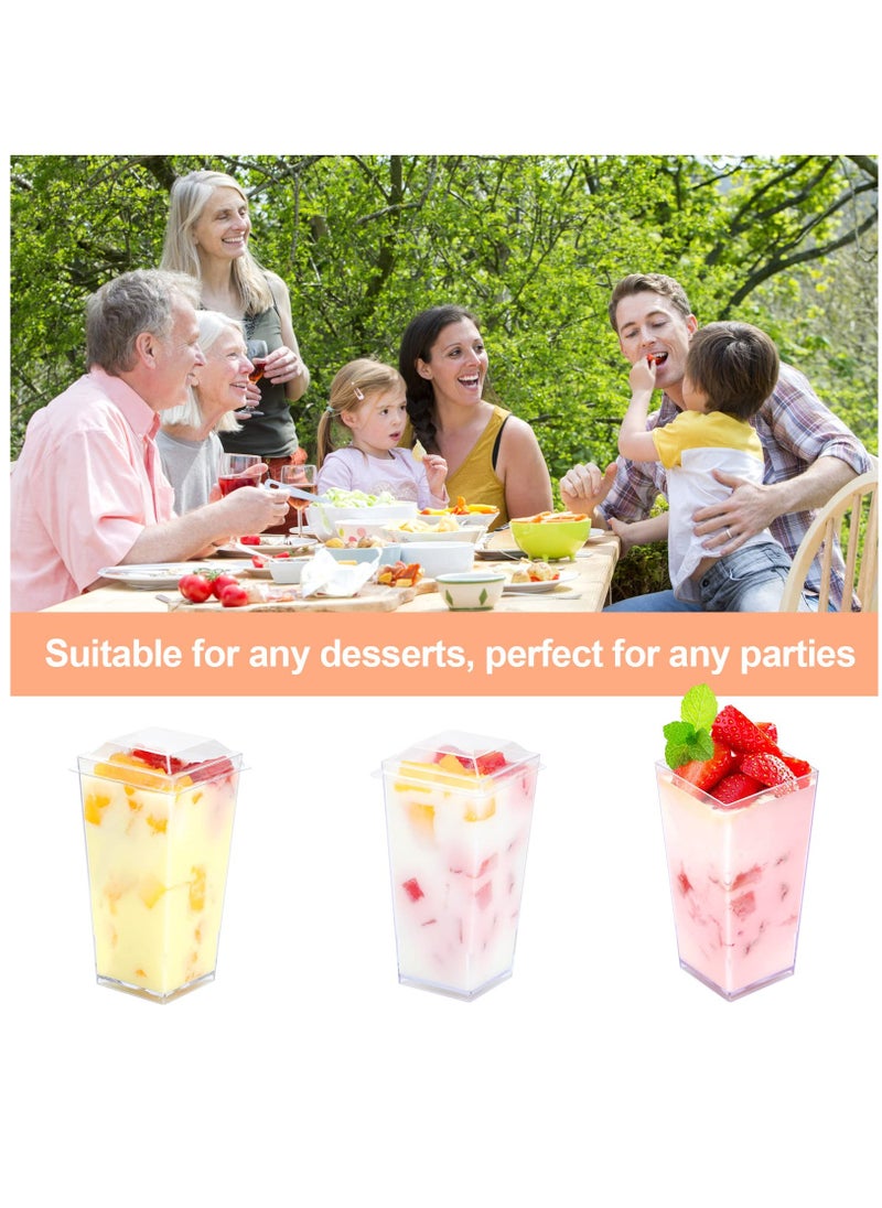 SYOSI - Square Mini Dessert Cups with Lids and Spoons, 50 Pack 3 oz Clear Dessert Shooter Cups with Spoons Parfait Cups with Lids Appetizer Cups for Party Small Plastic Dessert Cups for Pudding - Image 1