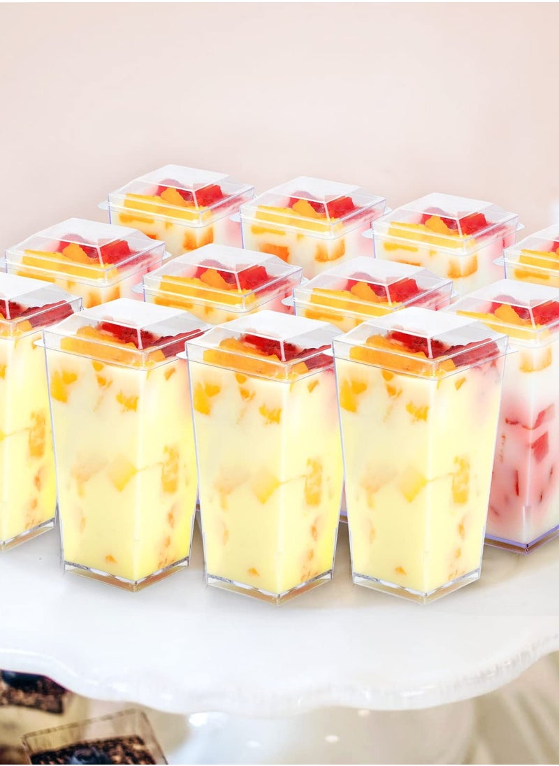 SYOSI - Square Mini Dessert Cups with Lids and Spoons, 50 Pack 3 oz Clear Dessert Shooter Cups with Spoons Parfait Cups with Lids Appetizer Cups for Party Small Plastic Dessert Cups for Pudding - Image 1