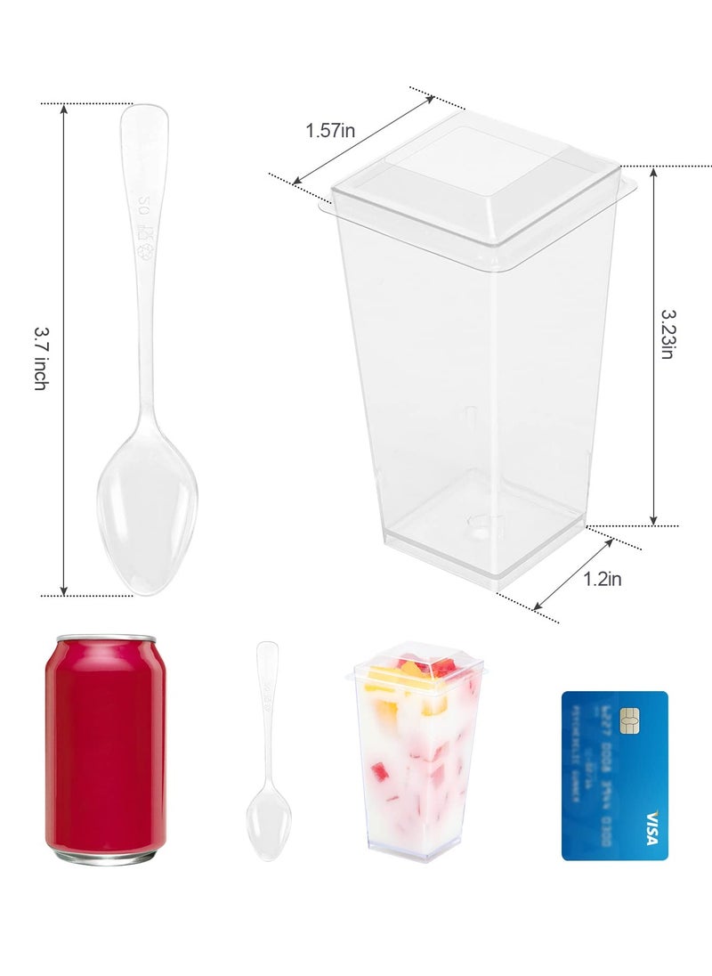 SYOSI - Square Mini Dessert Cups with Lids and Spoons, 50 Pack 3 oz Clear Dessert Shooter Cups with Spoons Parfait Cups with Lids Appetizer Cups for Party Small Plastic Dessert Cups for Pudding - Image 1