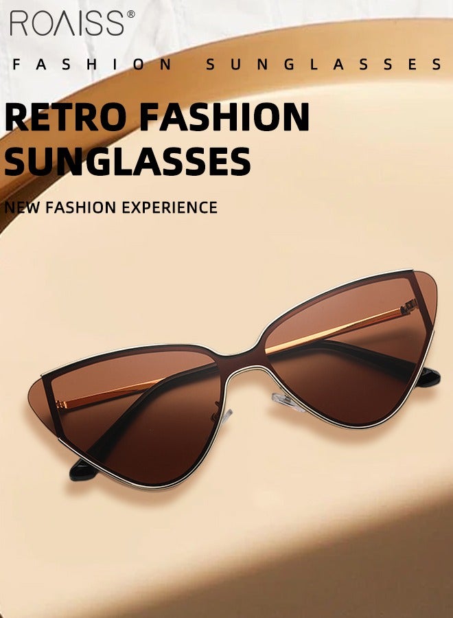 رويس نظارة شمسية كلاسيكية على شكل عين القطة بإطار معدني ضيق للنساء، نظارات شمسية مضادة للتوهج بعدسات بنية اللون، مع حافظة نظارات، 69 مم - Image 3
