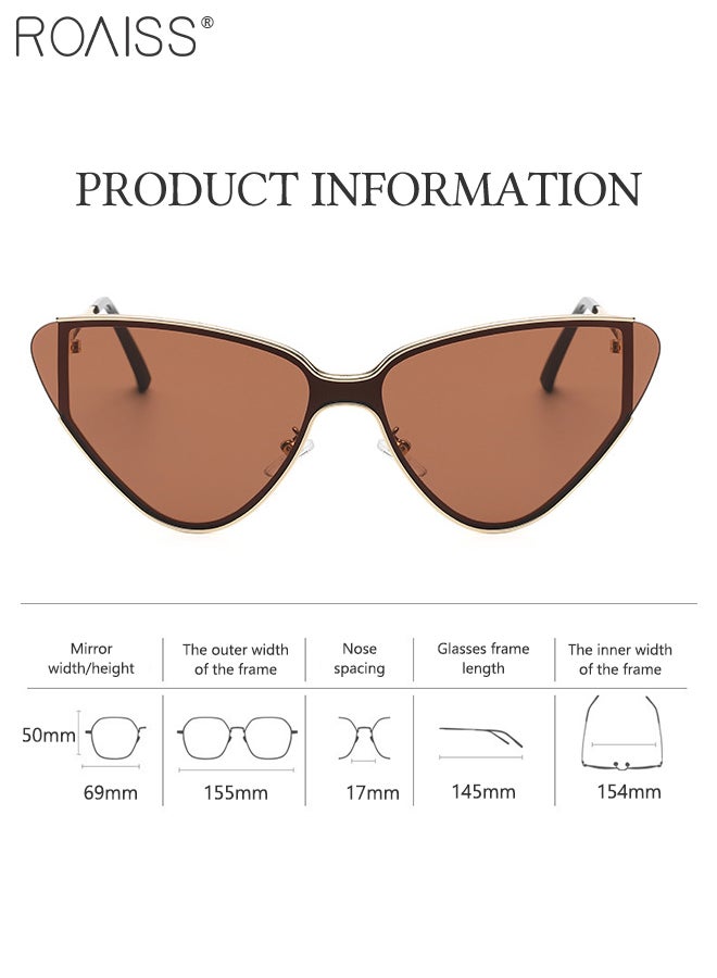 رويس نظارة شمسية كلاسيكية على شكل عين القطة بإطار معدني ضيق للنساء، نظارات شمسية مضادة للتوهج بعدسات بنية اللون، مع حافظة نظارات، 69 مم - Image 4